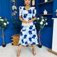 Myrtle V Neck A Line Floral Lace Midi Dress Blue