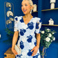 Myrtle V Neck A Line Floral Lace Midi Dress Blue