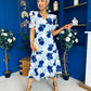 Myrtle V Neck A Line Floral Lace Midi Dress Blue