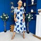 Myrtle V Neck A Line Floral Lace Midi Dress Blue