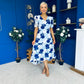 Myrtle V Neck A Line Floral Lace Midi Dress Blue