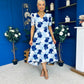 Myrtle V Neck A Line Floral Lace Midi Dress Blue