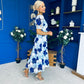 Myrtle V Neck A Line Floral Lace Midi Dress Blue