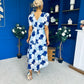 Myrtle V Neck A Line Floral Lace Midi Dress Blue