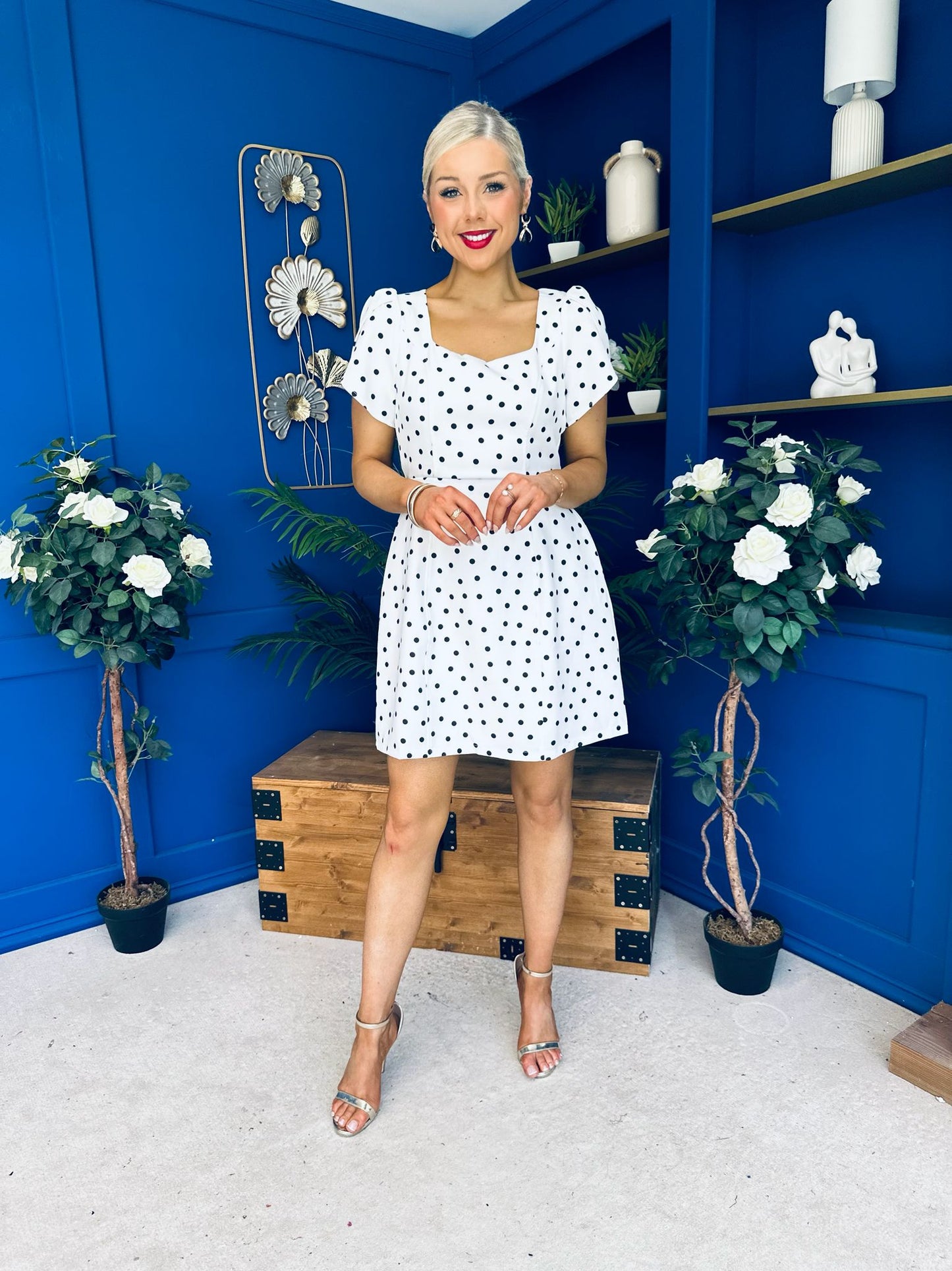 Reeve Square Neck Mini Dress Polka Cream