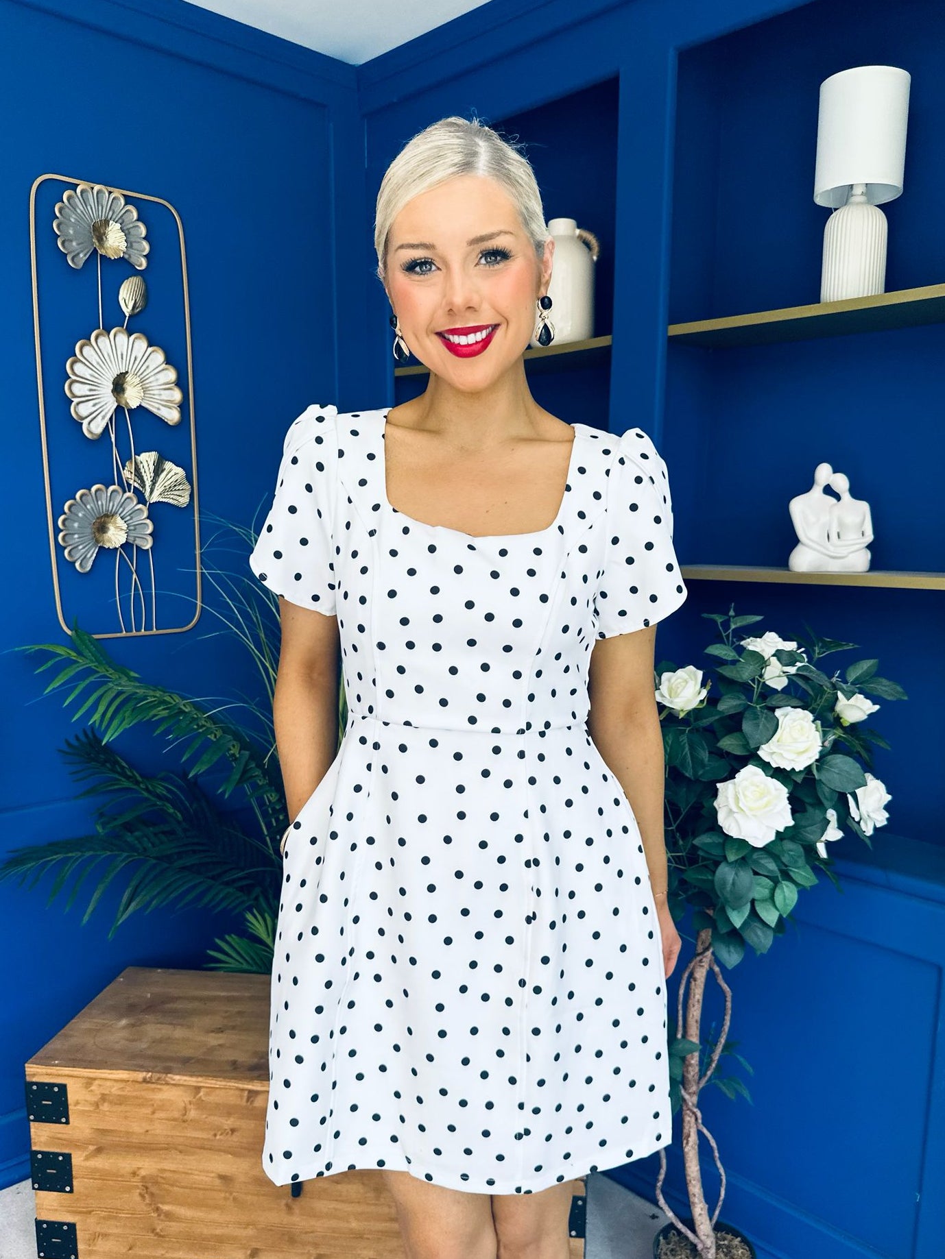Reeve Square Neck Mini Dress Polka Cream