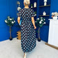 Mandy Banded Midi Dress Blue Polka Coffee