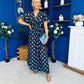 Mandy Banded Midi Dress Blue Polka Coffee