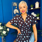 Mandy Banded Midi Dress Blue Polka Coffee