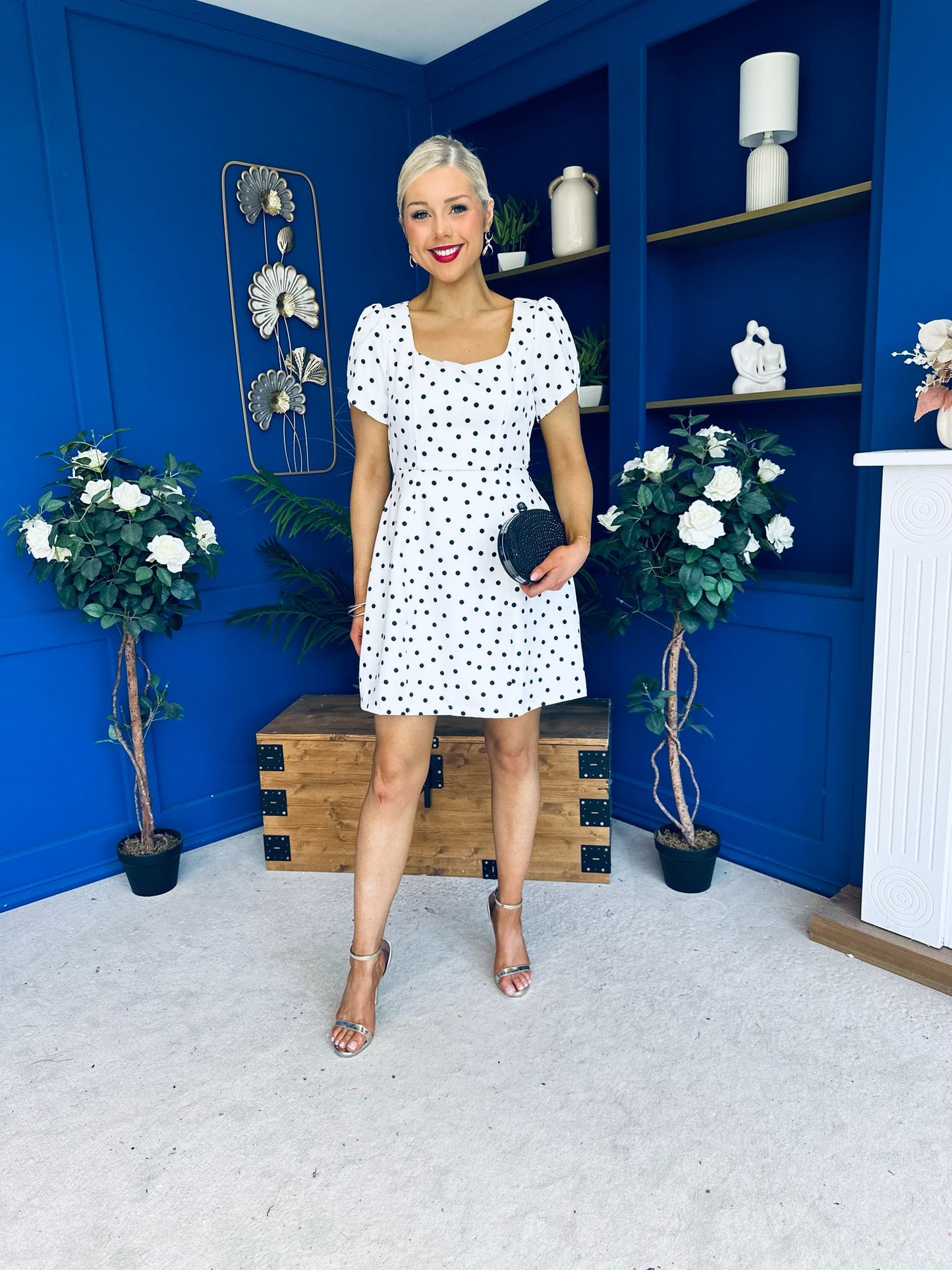 Reeve Square Neck Mini Dress Polka Cream