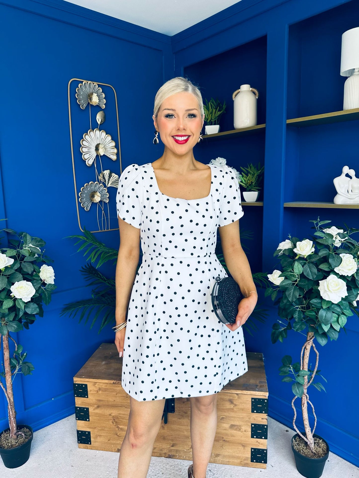 Reeve Square Neck Mini Dress Polka Cream