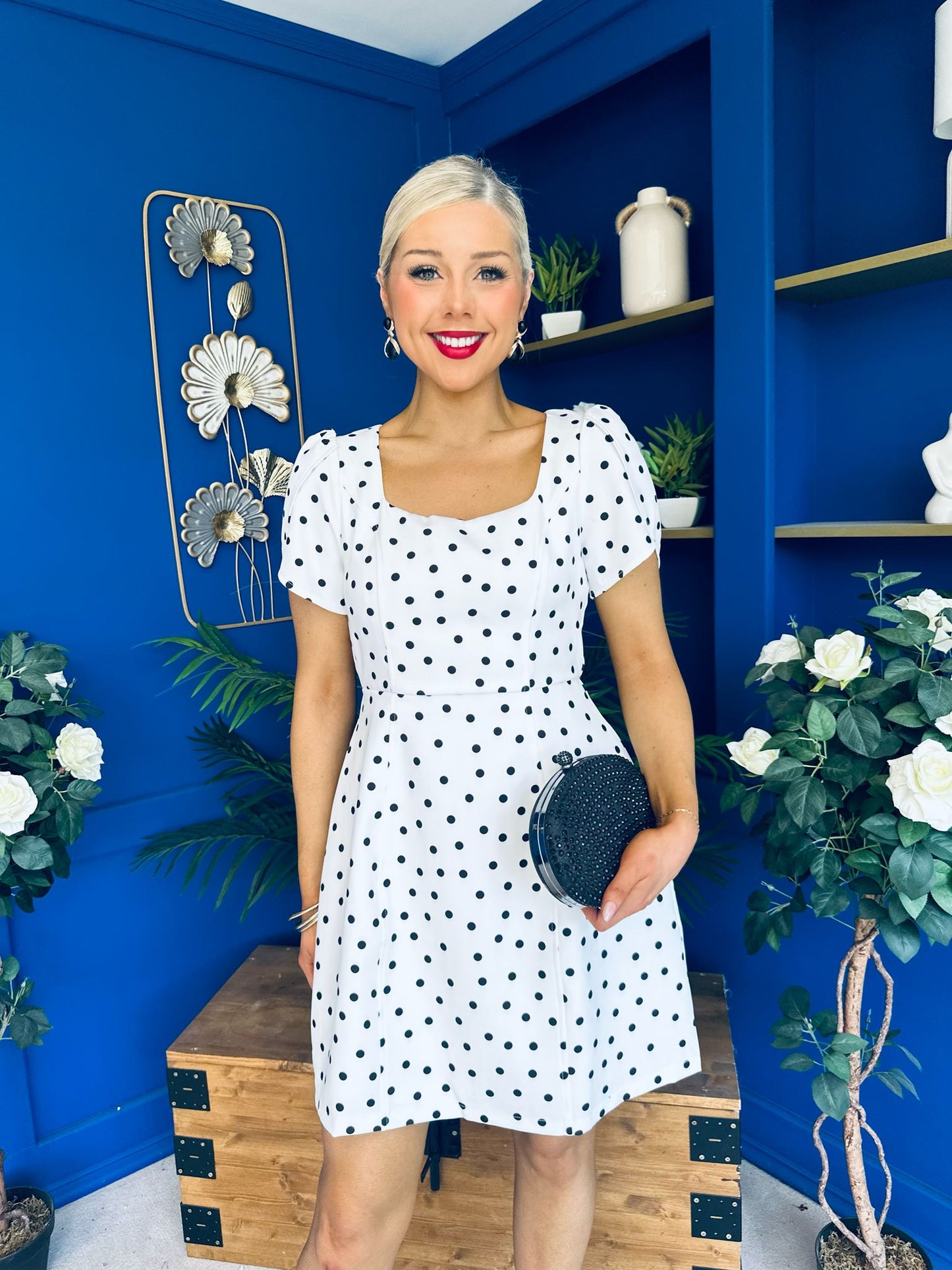 Reeve Square Neck Mini Dress Polka Cream
