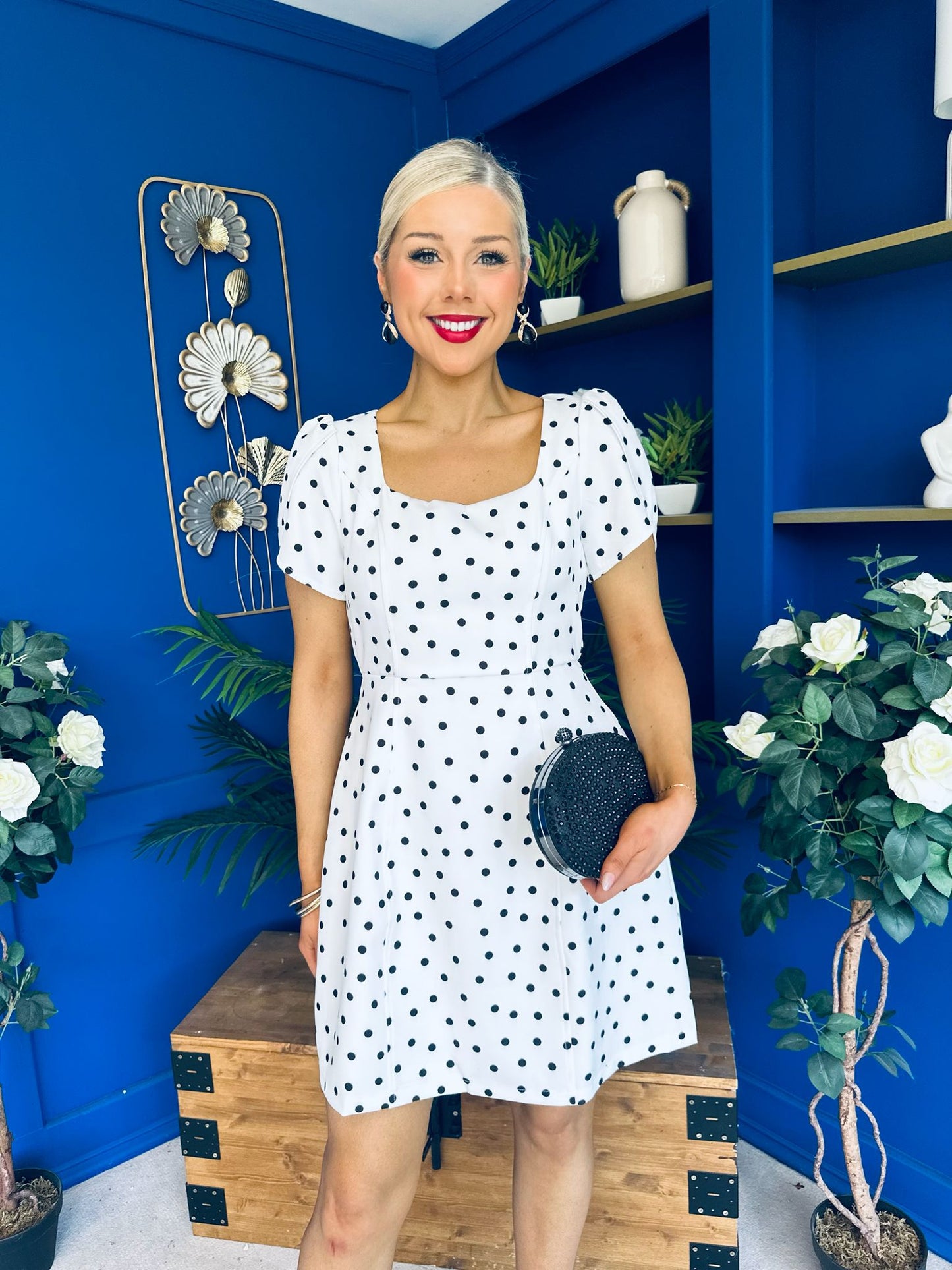 Reeve Square Neck Mini Dress Polka Cream