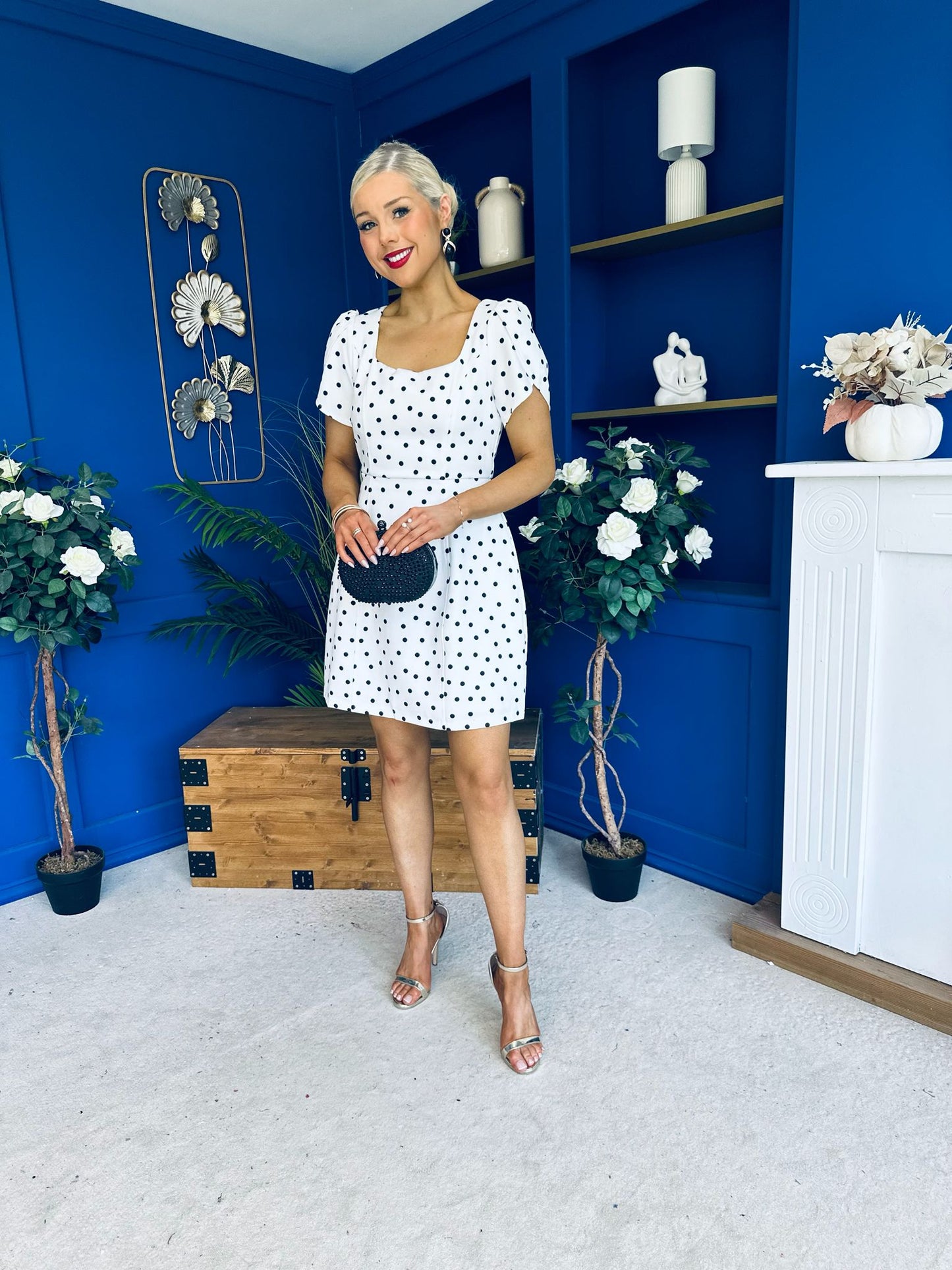 Reeve Square Neck Mini Dress Polka Cream
