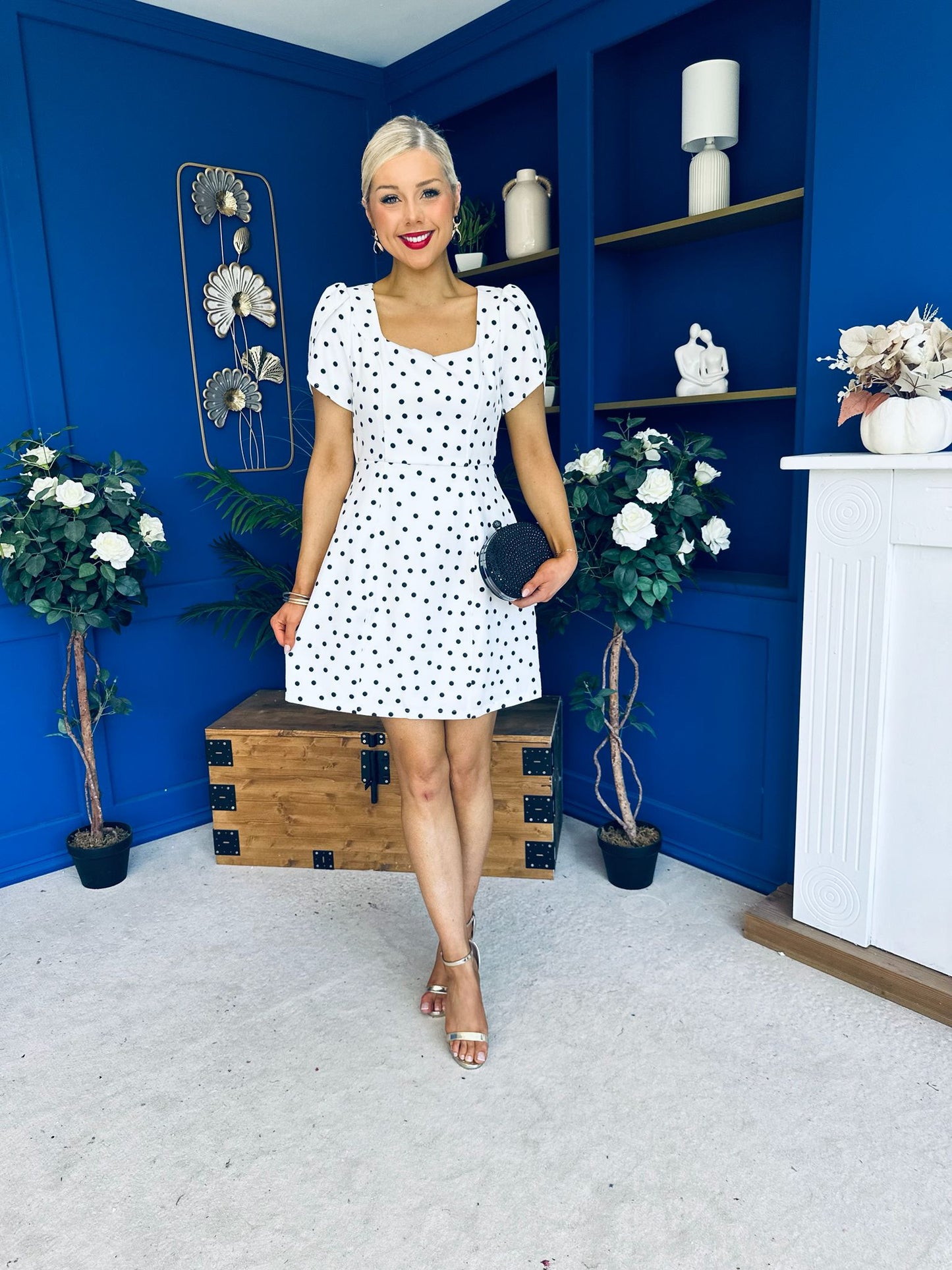 Reeve Square Neck Mini Dress Polka Cream