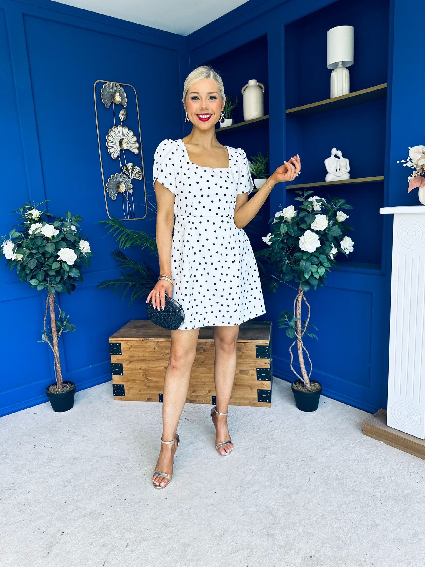 Reeve Square Neck Mini Dress Polka Cream