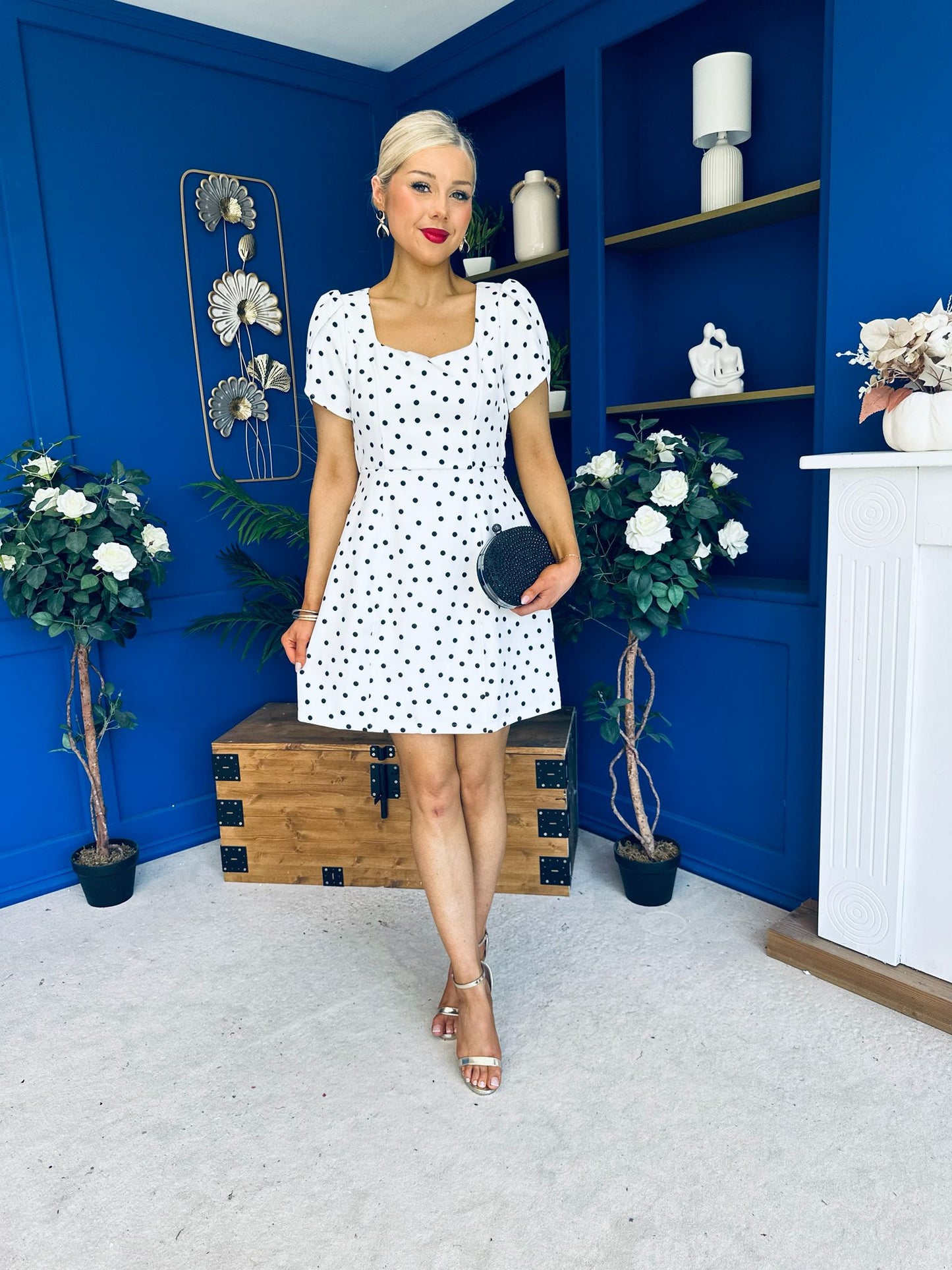 Reeve Square Neck Mini Dress Polka Cream