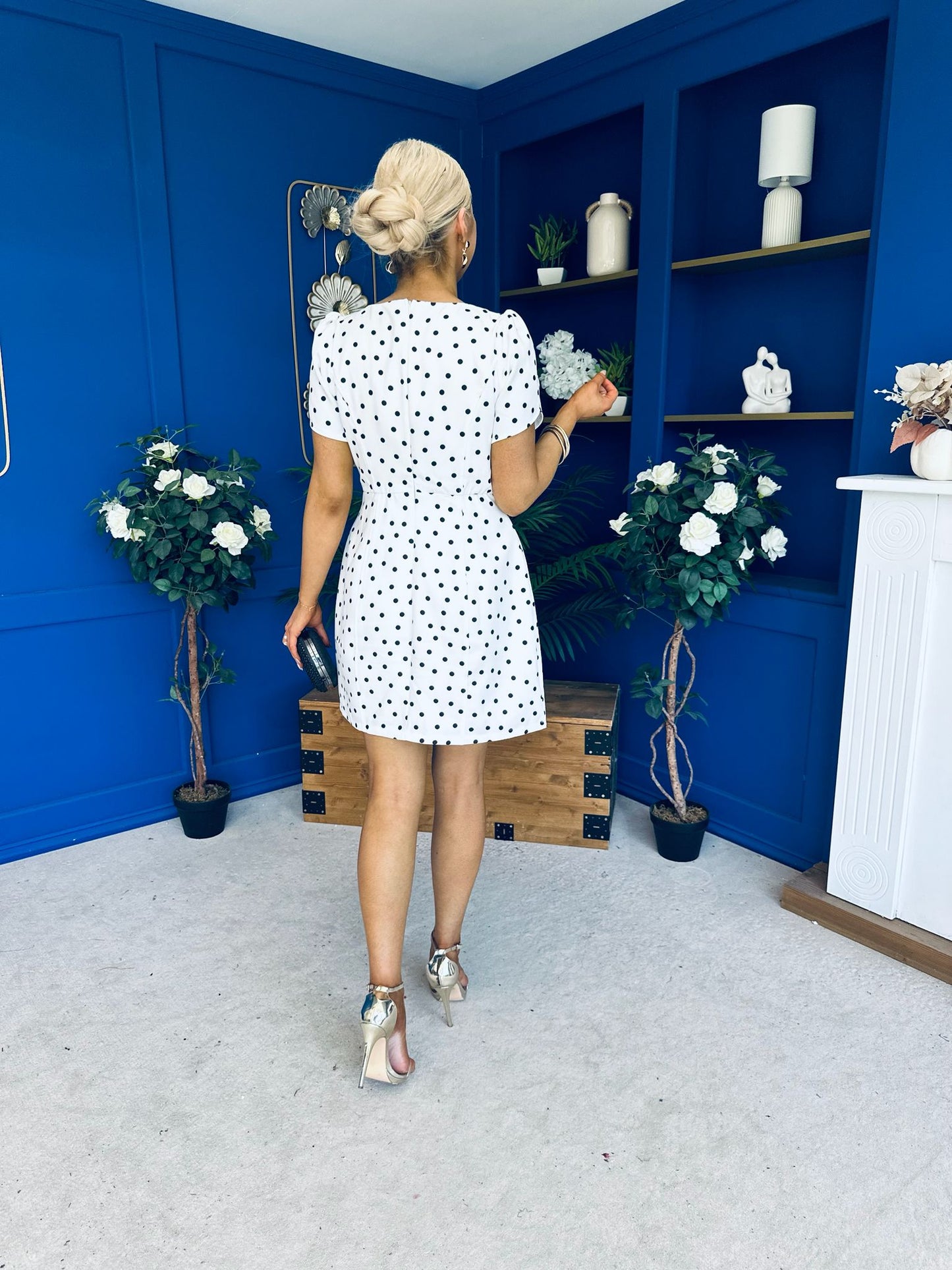 Reeve Square Neck Mini Dress Polka Cream
