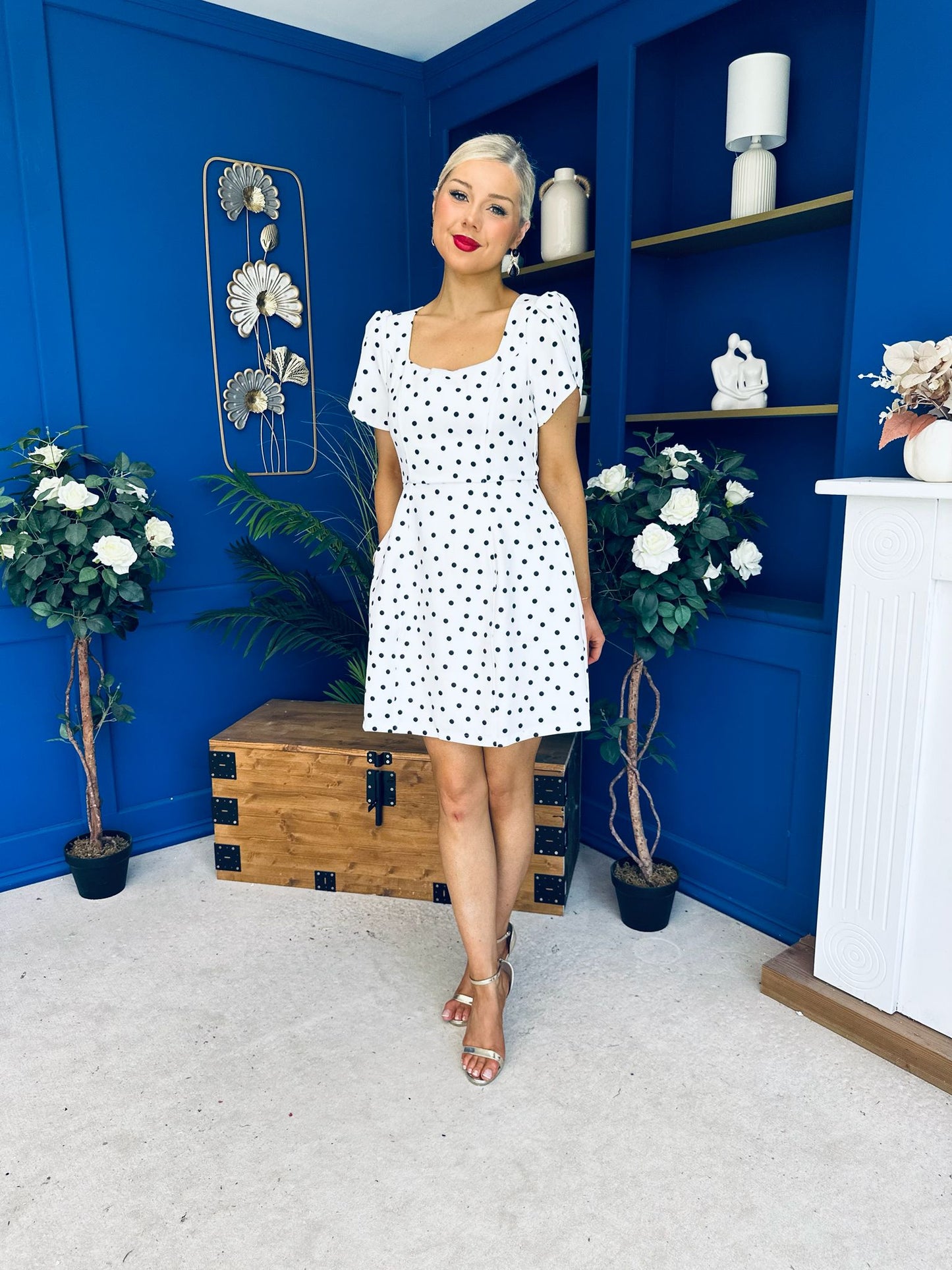 Reeve Square Neck Mini Dress Polka Cream