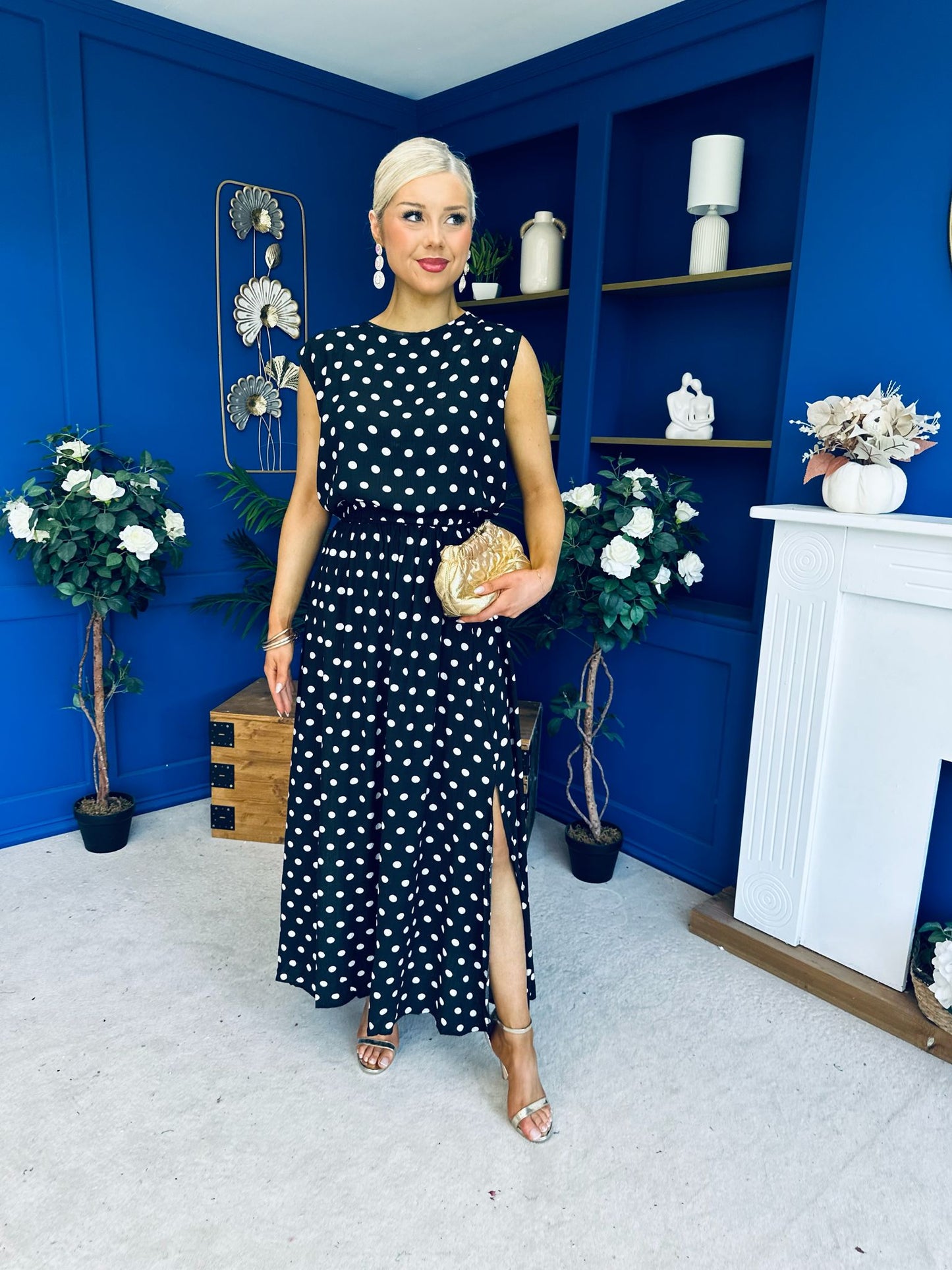 Briley Detailed Top & Skirt Set Polka Black