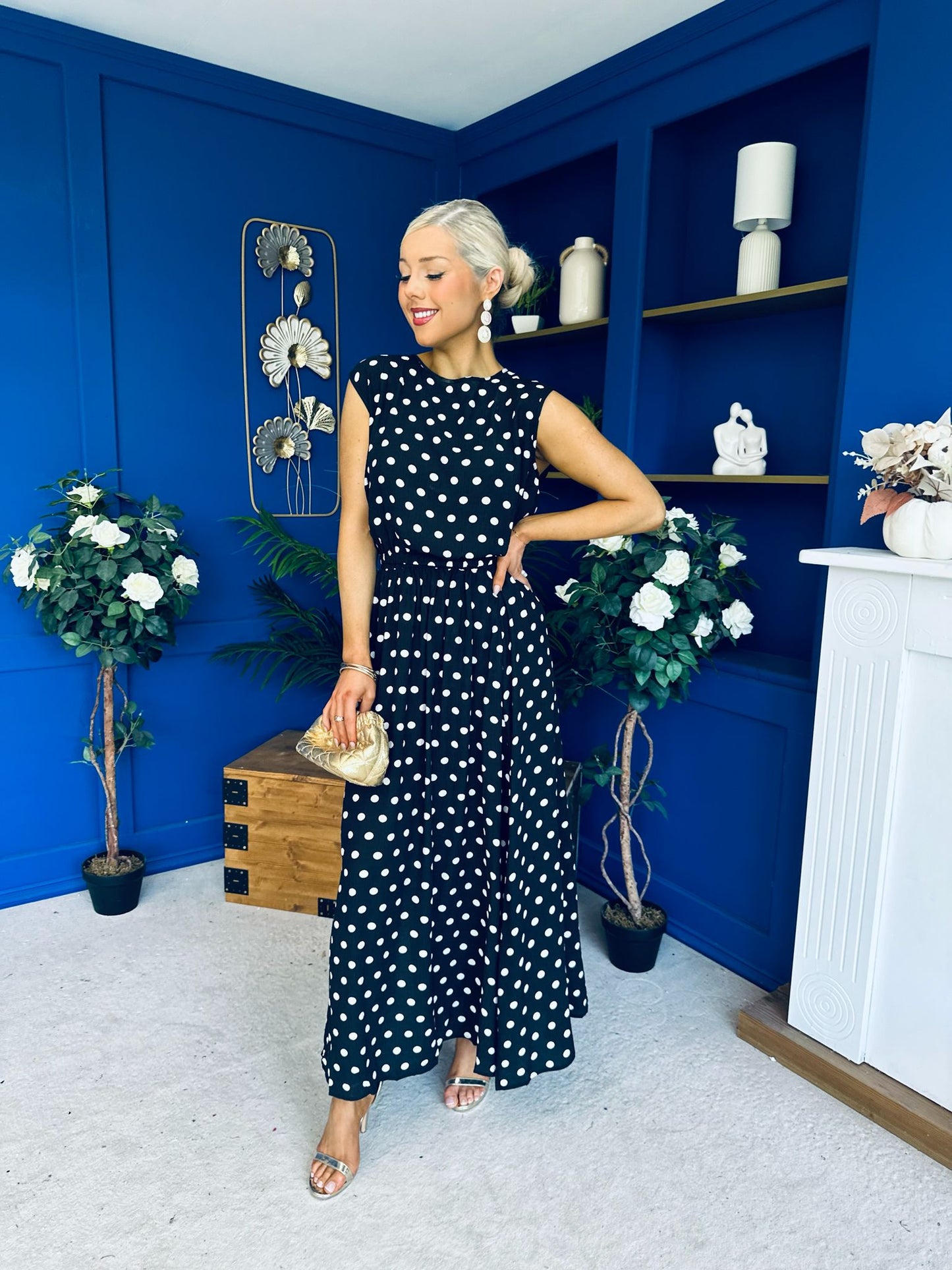 Briley Detailed Top & Skirt Set Polka Black
