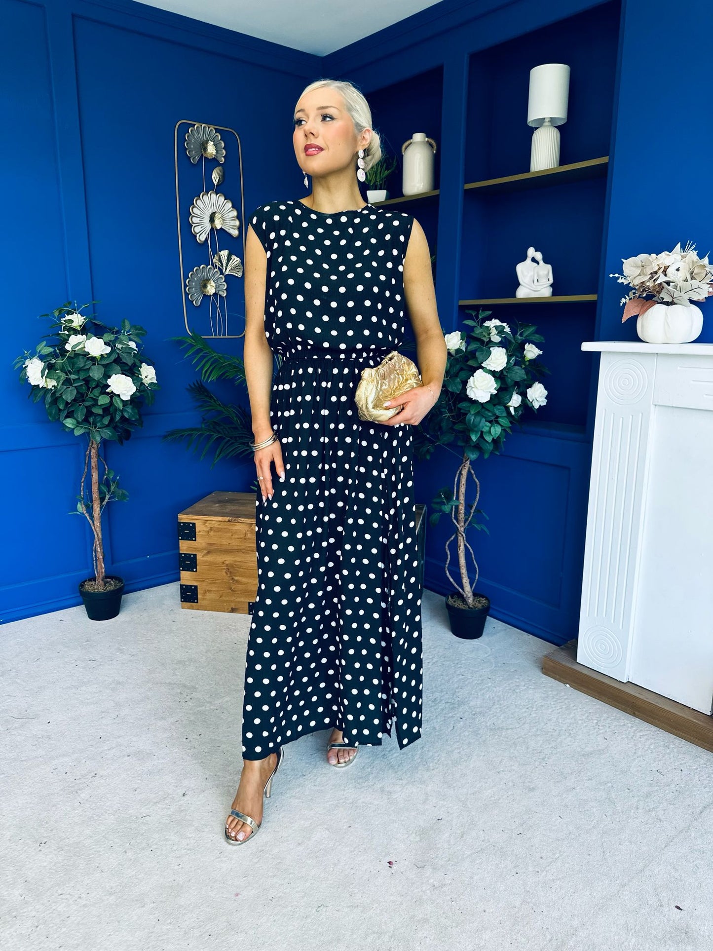 Briley Detailed Top & Skirt Set Polka Black