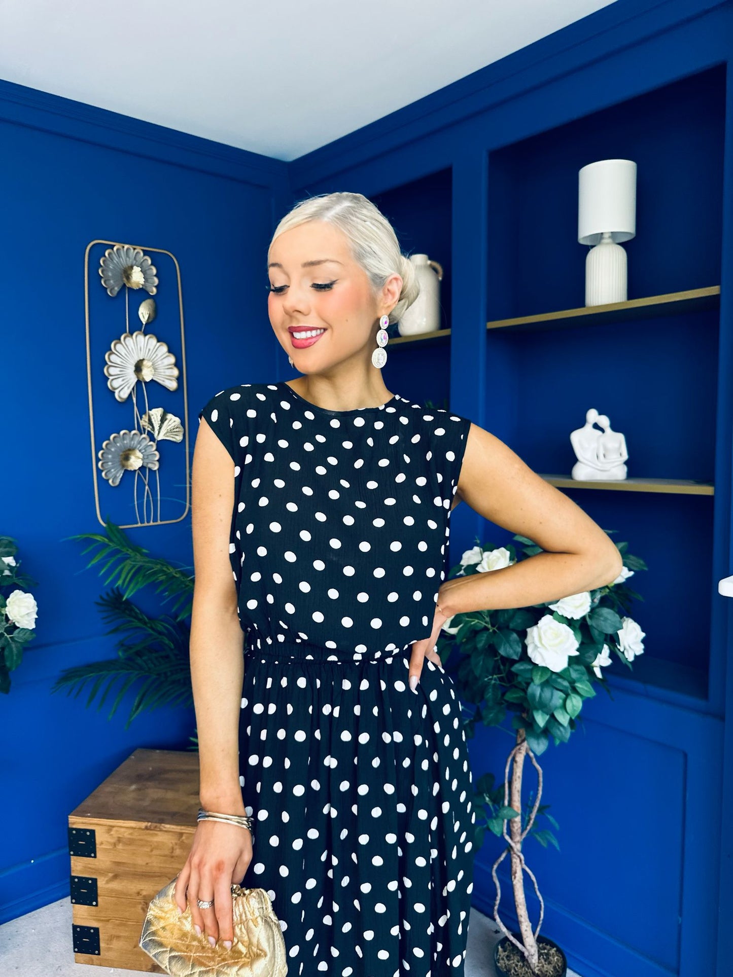 Briley Detailed Top & Skirt Set Polka Black