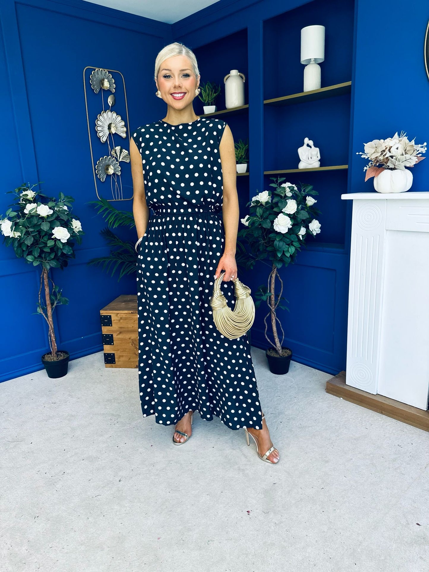 Briley Detailed Top & Skirt Set Polka Navy