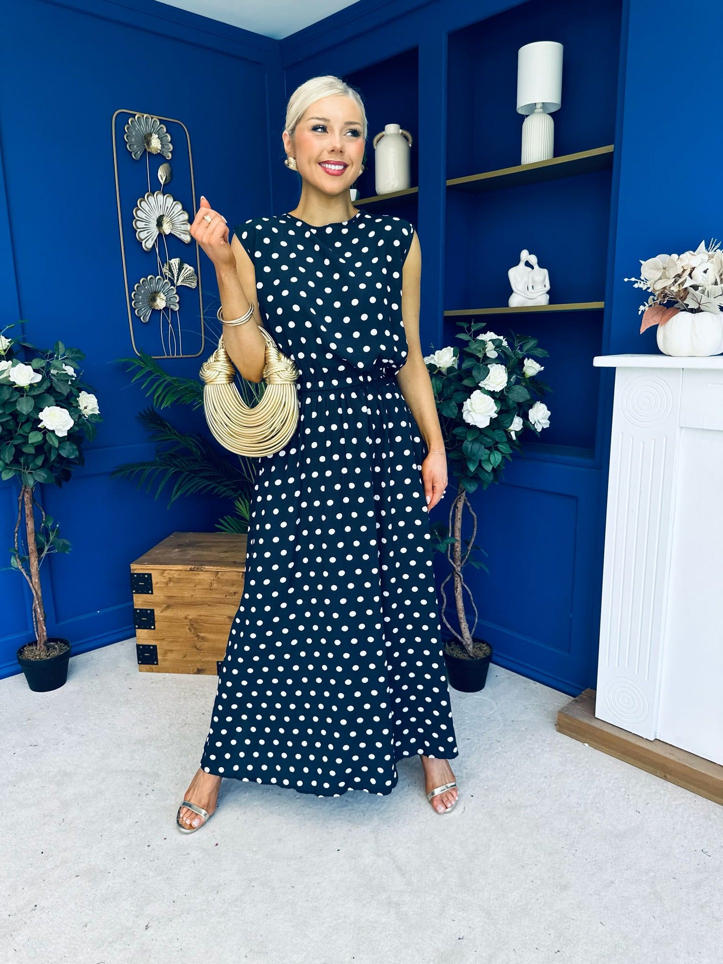 Briley Detailed Top & Skirt Set Polka Navy