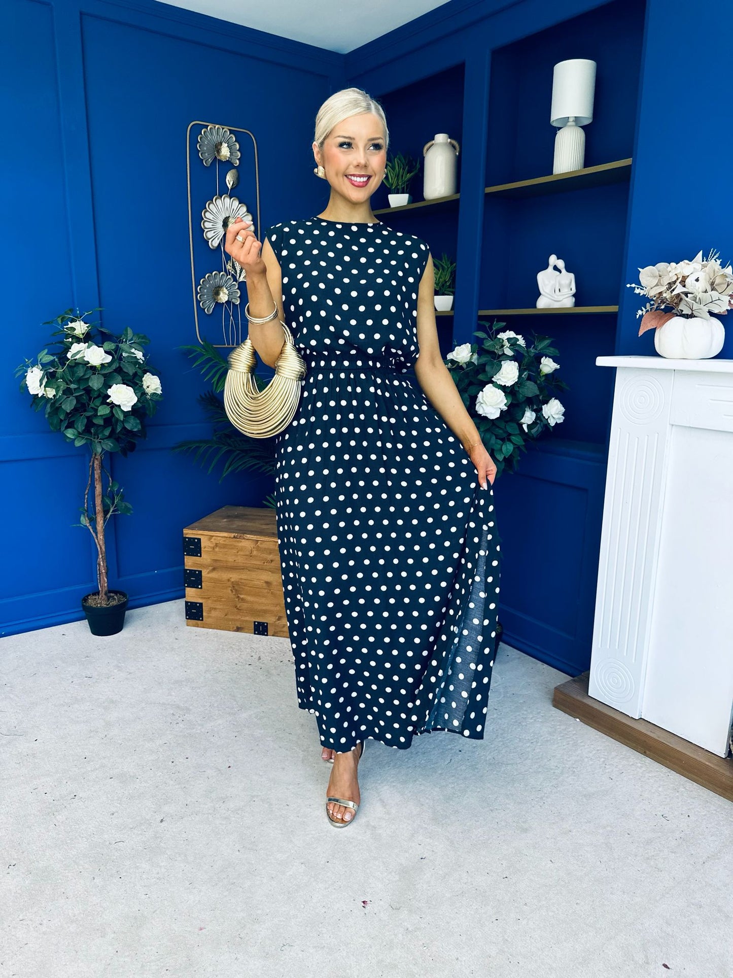 Briley Detailed Top & Skirt Set Polka Navy