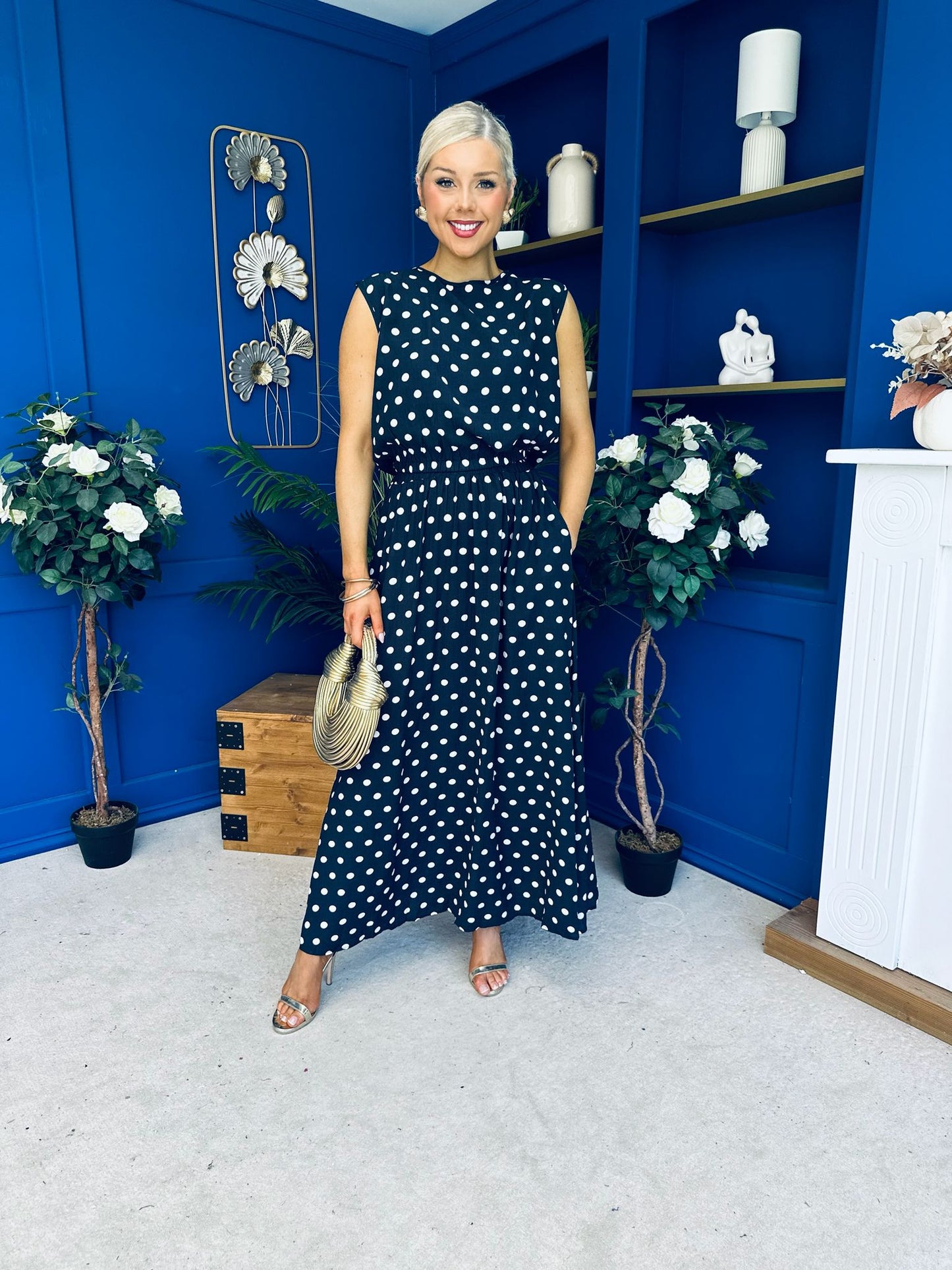 Briley Detailed Top & Skirt Set Polka Navy