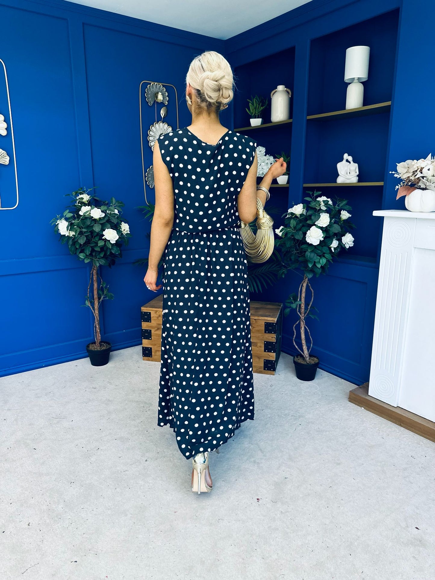 Briley Detailed Top & Skirt Set Polka Navy