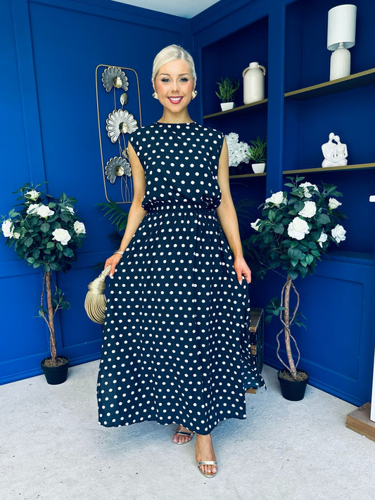 Briley Detailed Top & Skirt Set Polka Navy