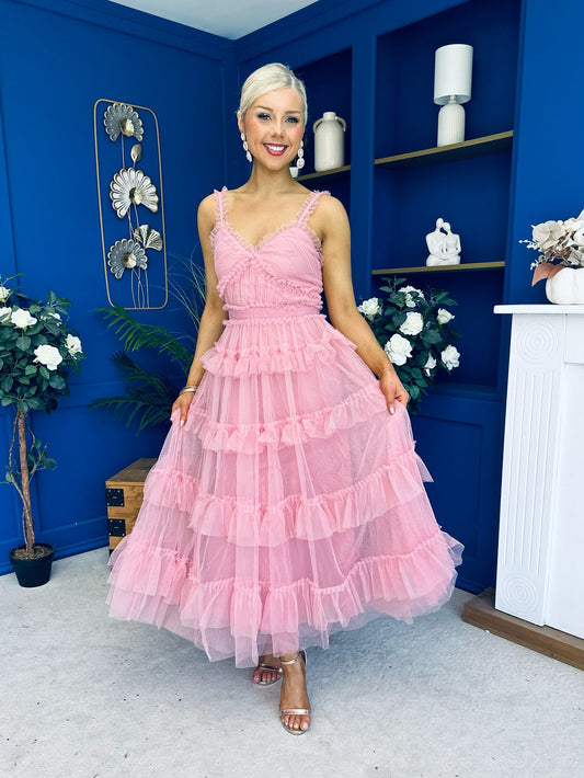Rylan Layered Tulle Occasion Dress Blush