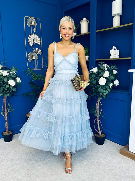 Rylan Layered Tulle Occasion Dress Blue