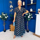 Mandy Banded Midi Dress Blue Polka Coffee