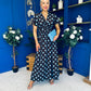 Mandy Banded Midi Dress Blue Polka Coffee