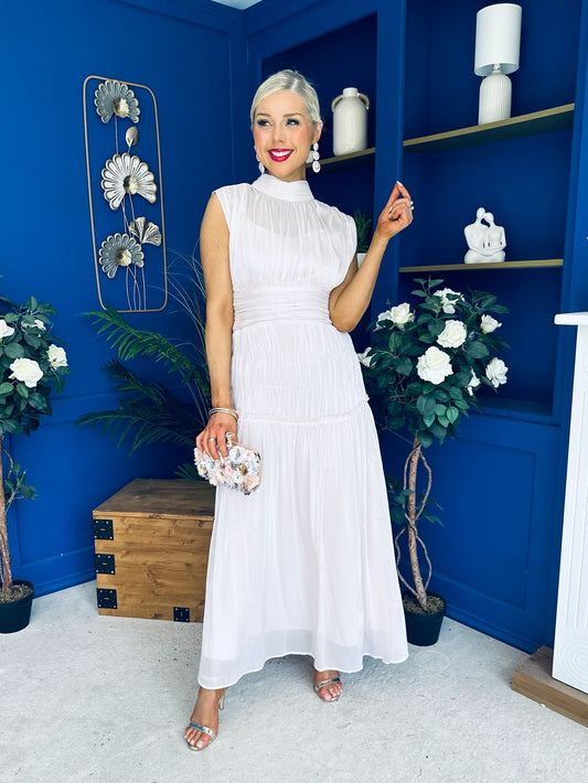 Geraldine Gathered Occasion Dress Pink
