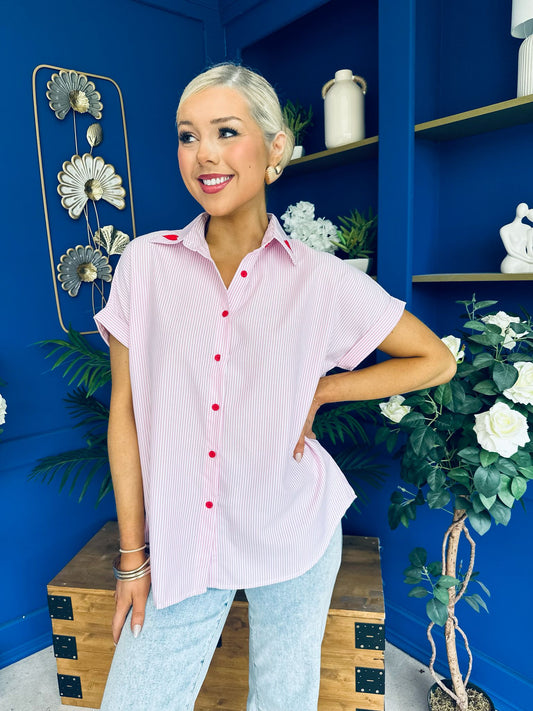 Adelyn Pinstrip Short Sleeve Shirt Pink