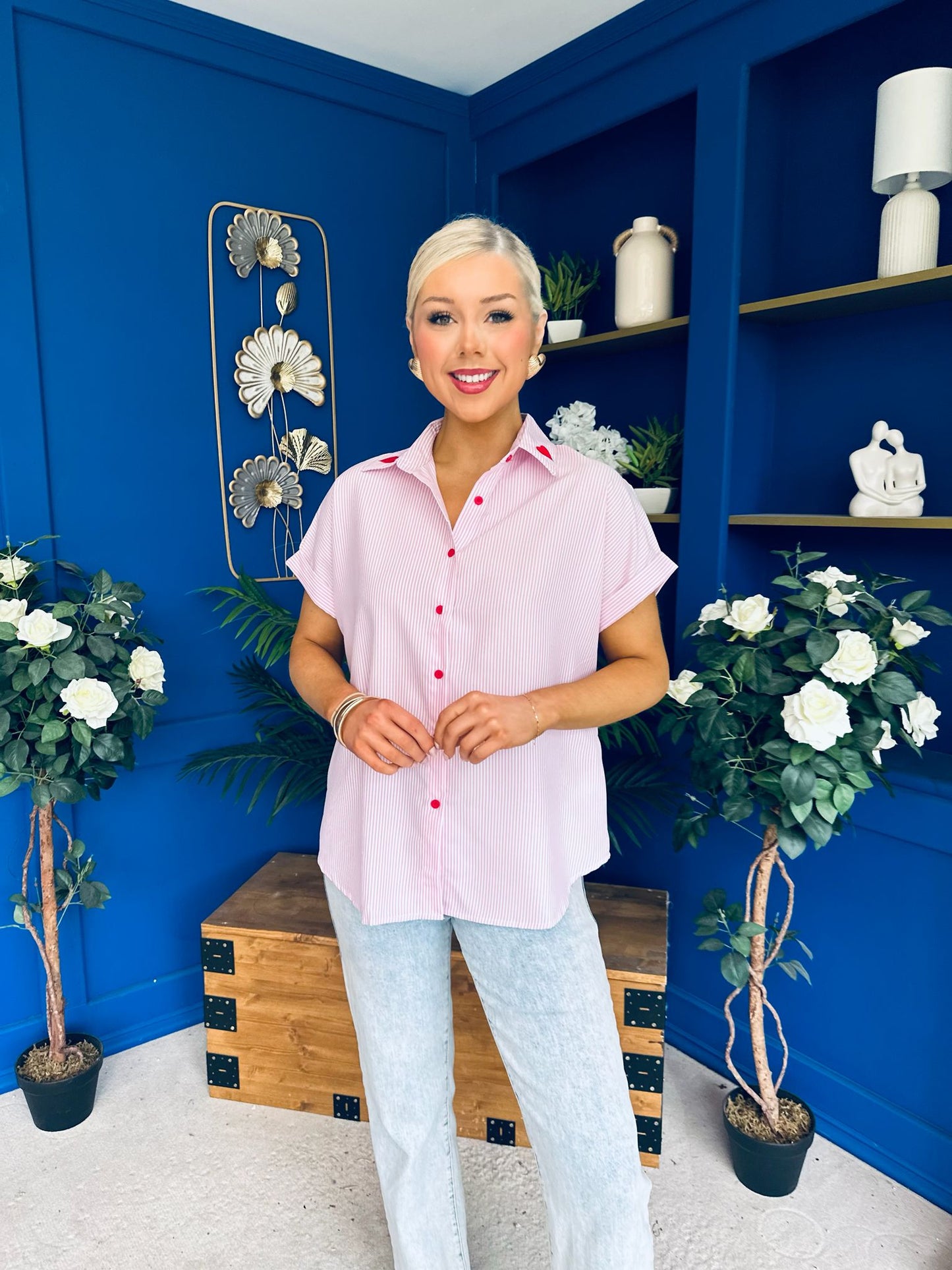 Adelyn Pinstrip Short Sleeve Shirt Pink