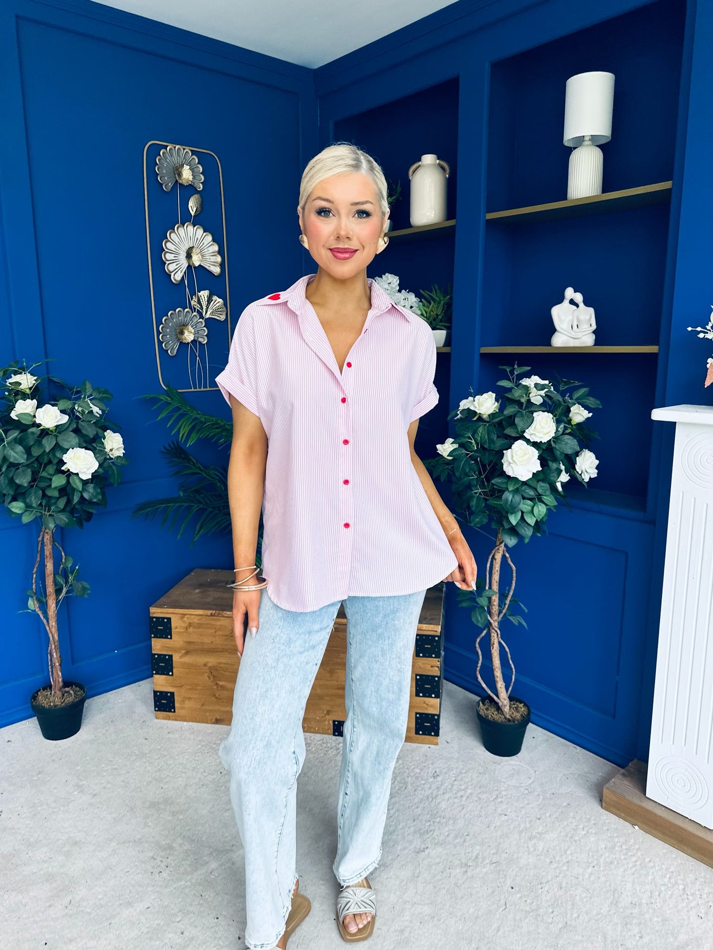 Adelyn Pinstrip Short Sleeve Shirt Pink