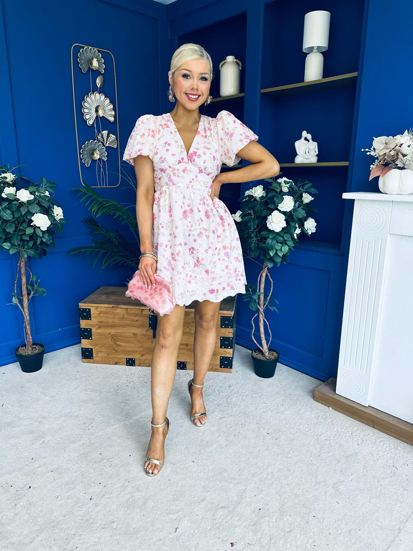 Billie Embroidered Mini Dress Floral Cream