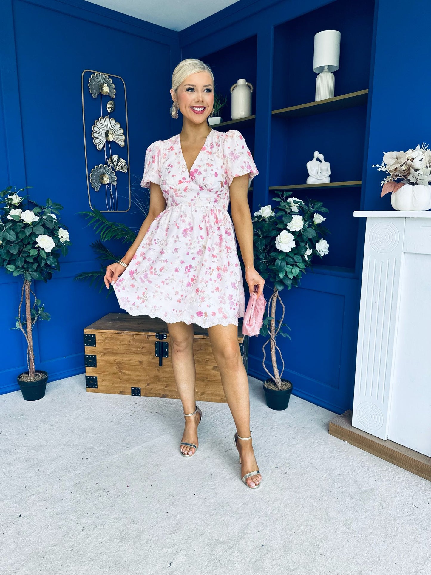 Billie Embroidered Mini Dress Floral Cream