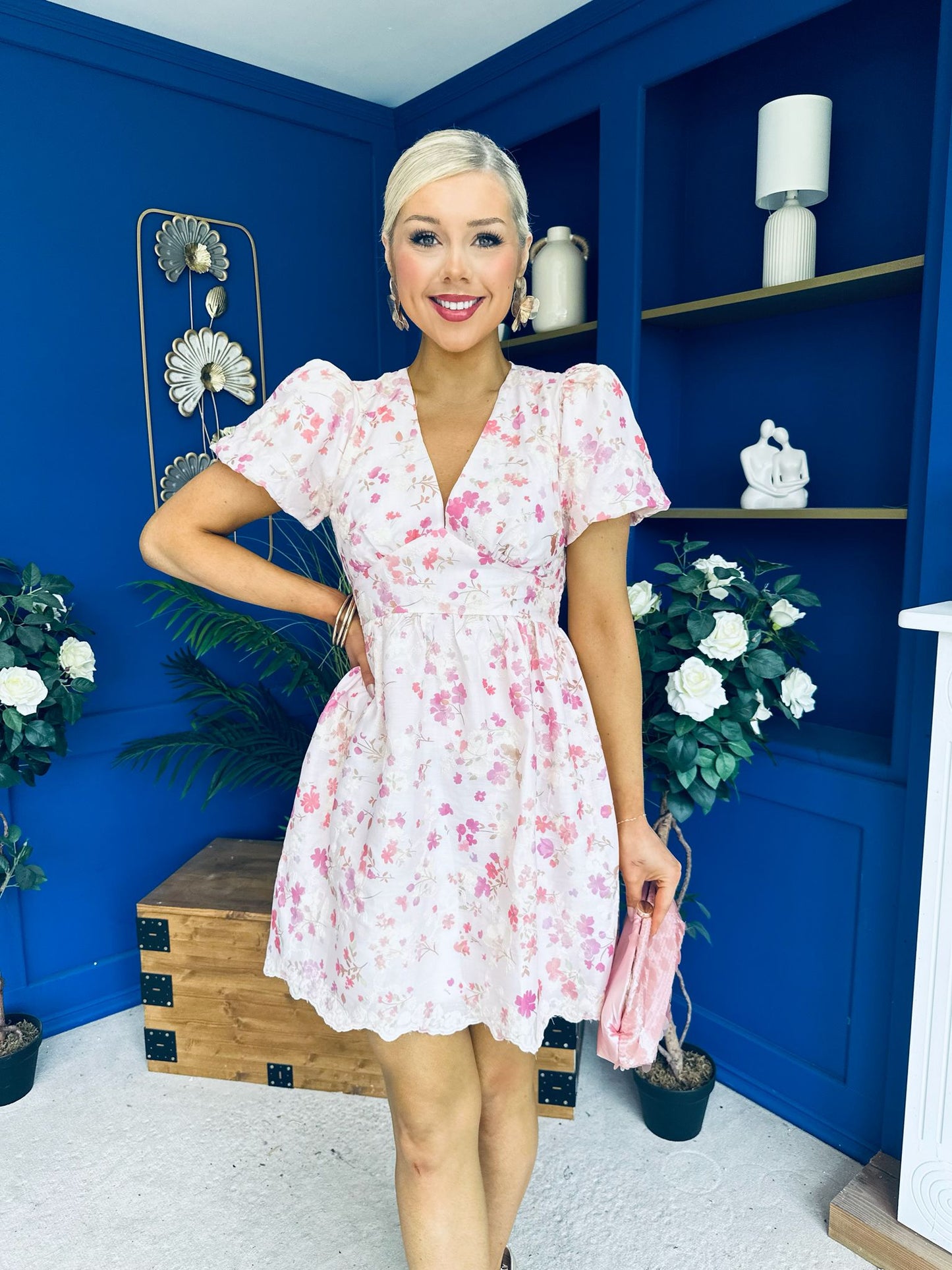 Billie Embroidered Mini Dress Floral Cream