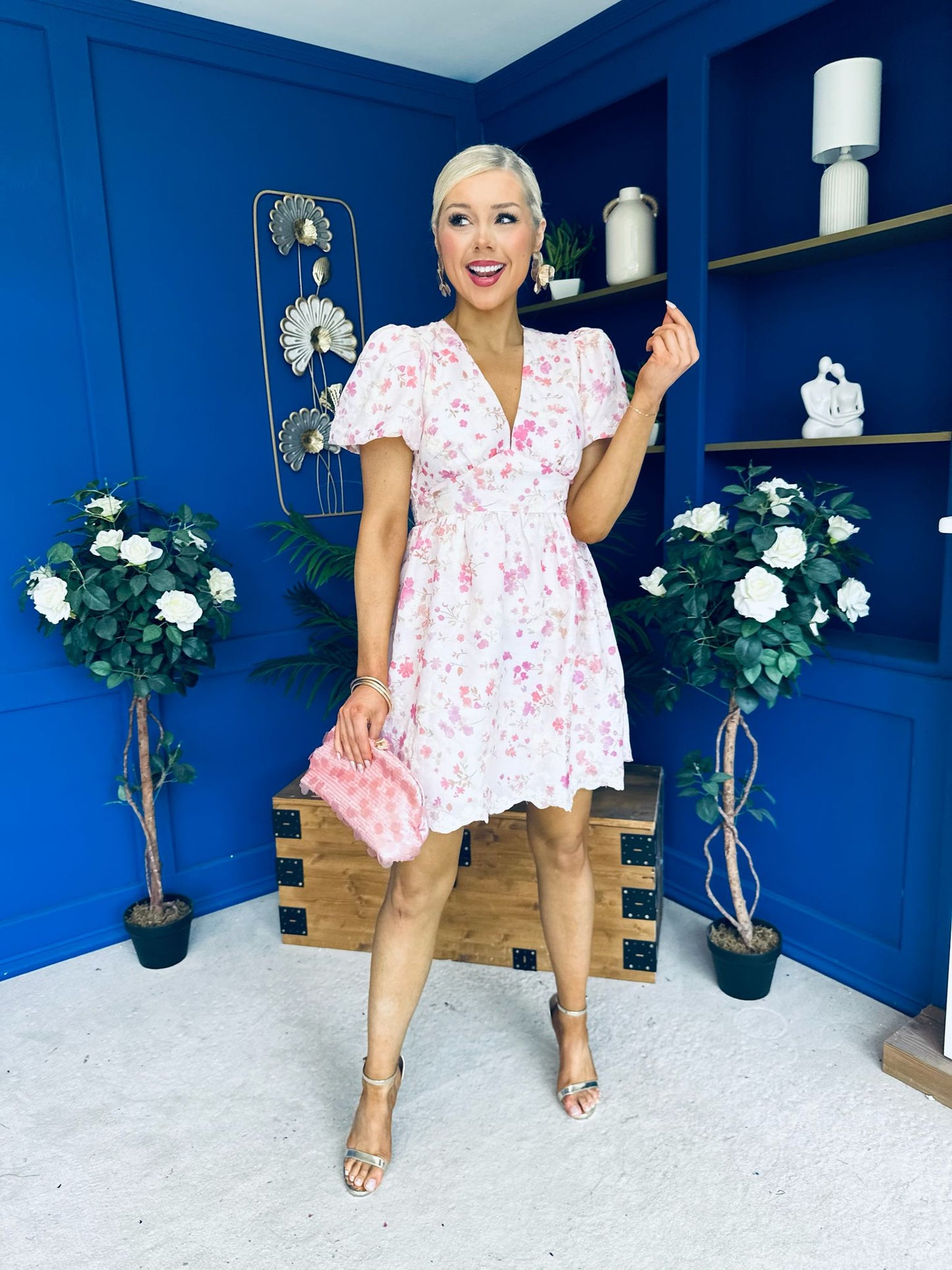 Billie Embroidered Mini Dress Floral Cream