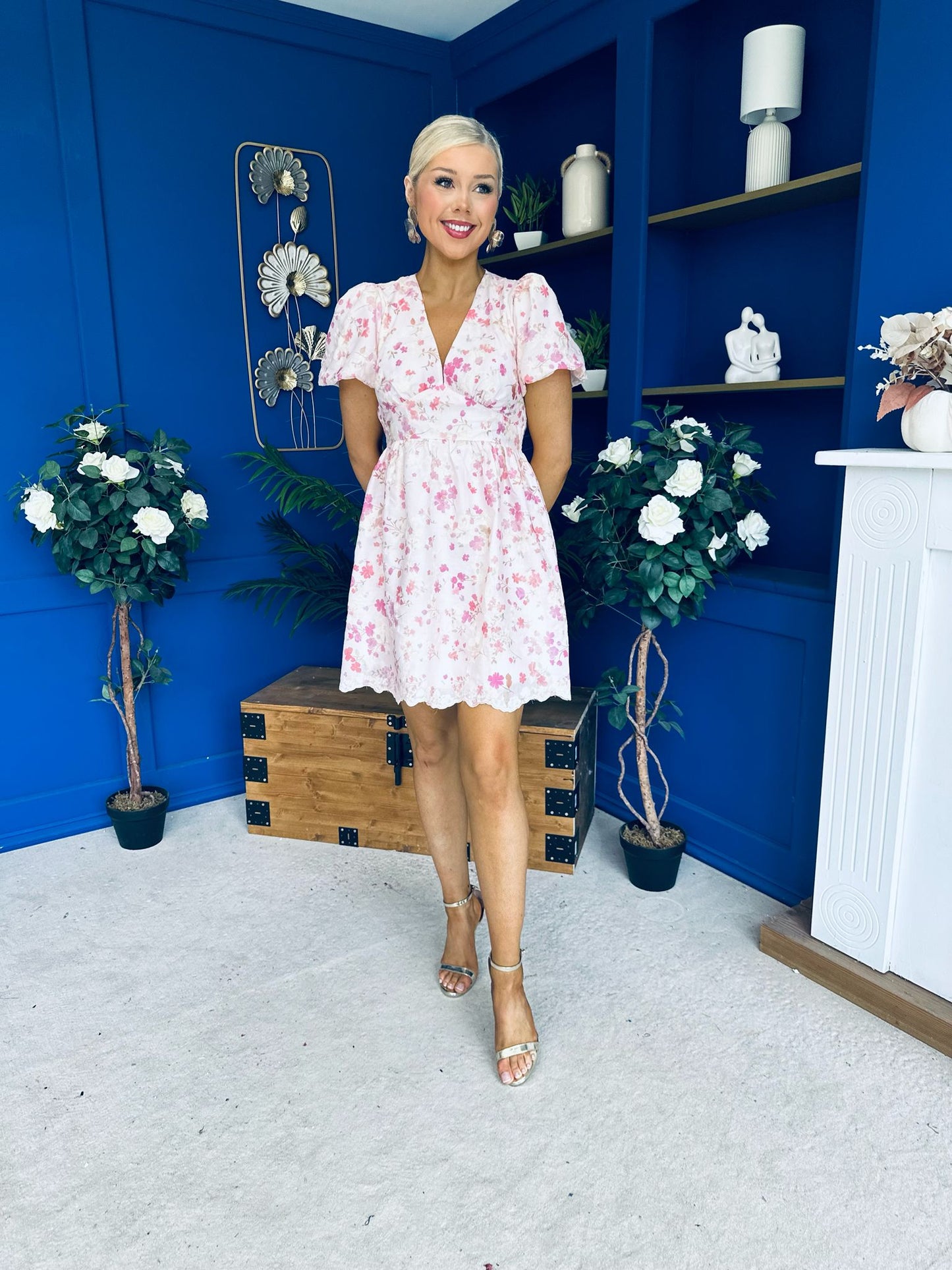 Billie Embroidered Mini Dress Floral Cream