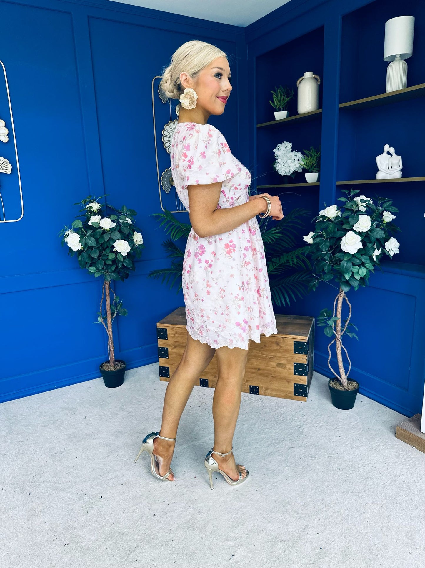 Billie Embroidered Mini Dress Floral Cream