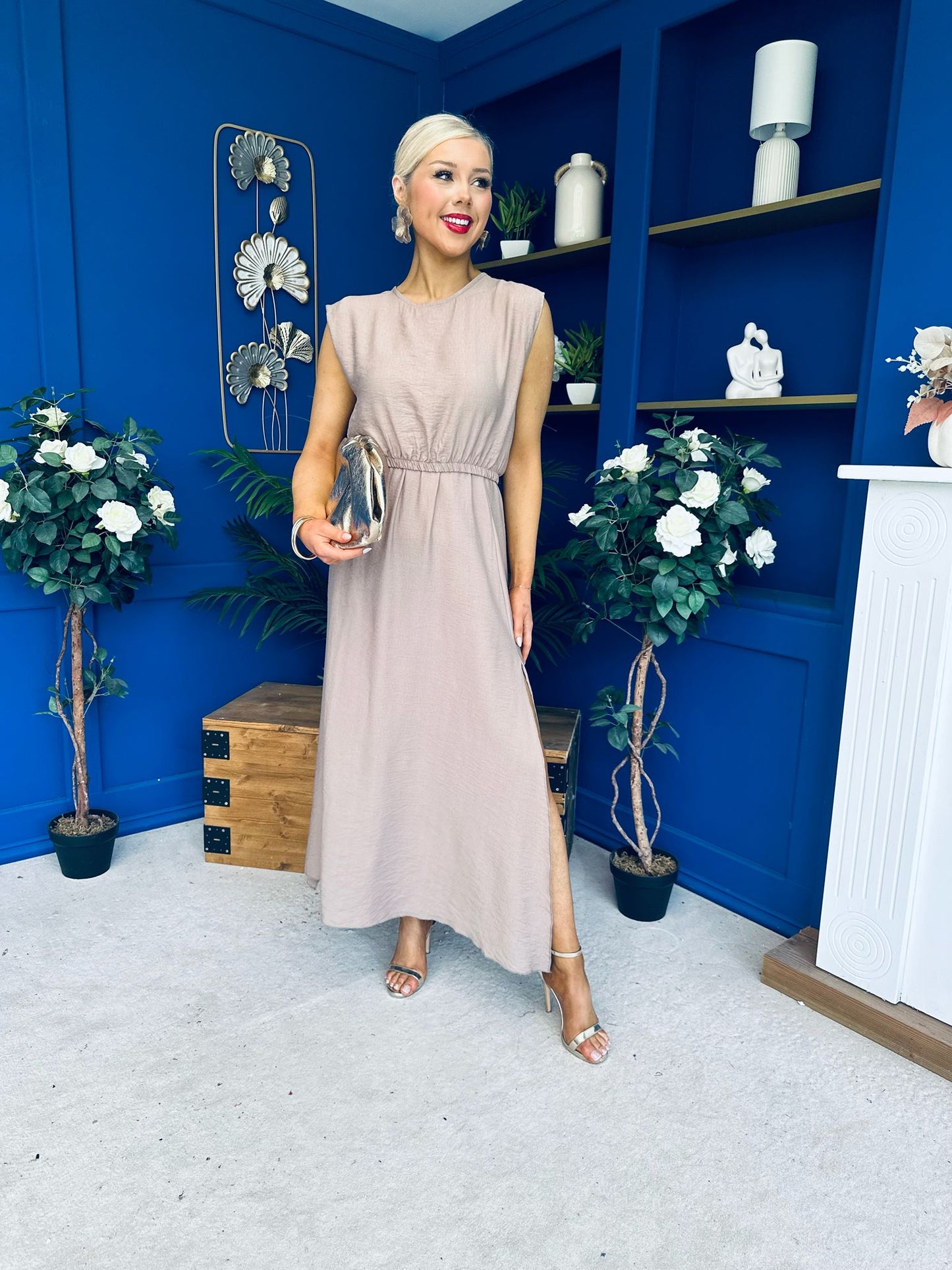 Antonia Detailed Top & Skirt Set Taupe