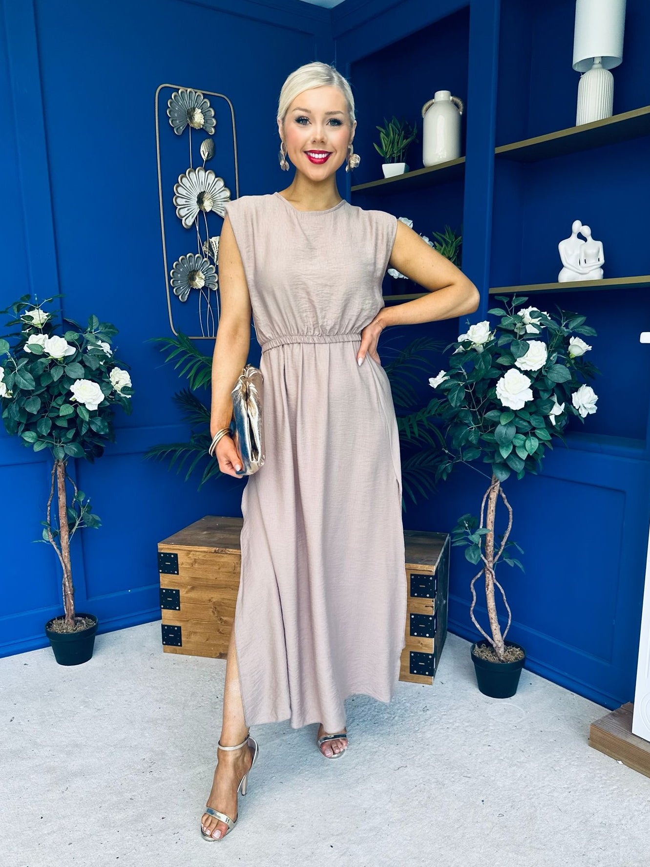 Antonia Detailed Top & Skirt Set Taupe