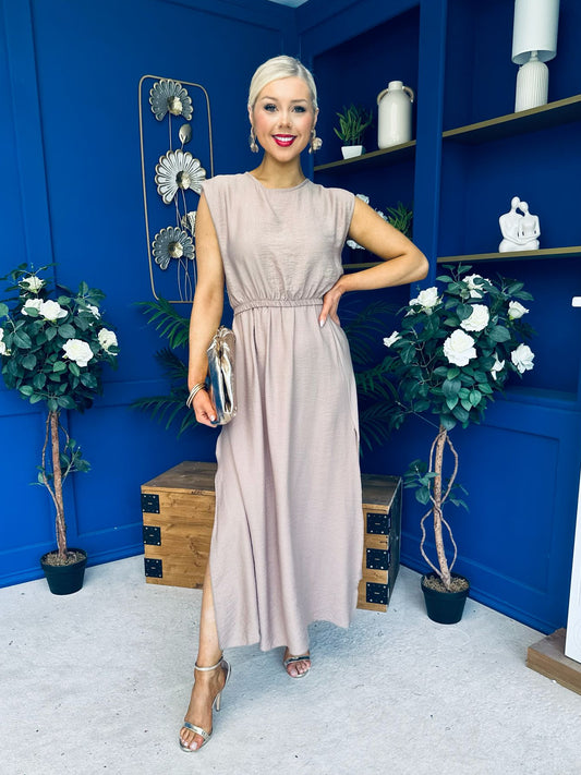 Antonia Detailed Top & Skirt Set Taupe